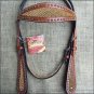 HILASON WESTERN LEATHER HORSE HEADSTALL BRIDLE MAHOGANY GOLD INLAY