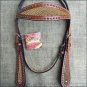 HILASON WESTERN LEATHER HORSE HEADSTALL BRIDLE MAHOGANY GOLD INLAY
