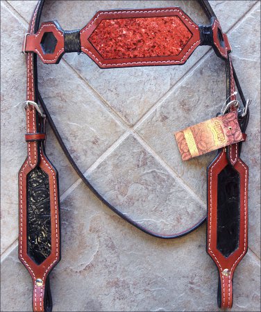 HILASON WESTERN LEATHER HORSE HEADSTALL BRIDLE MAHOGANY RED INLAY