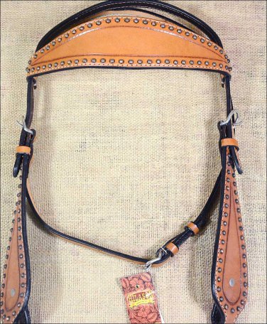 HILASON WESTERN LEATHER HORSE BRIDLE HEADSTALL TAN W/ STUDS