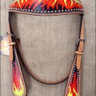 HILASON TACK WESTERN LEATHER HORSE BRIDLE HEADSTALL HAND PAINT FLAMES