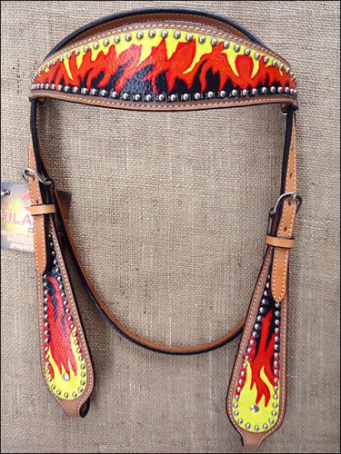HILASON TACK WESTERN LEATHER HORSE BRIDLE HEADSTALL HAND PAINT FLAMES