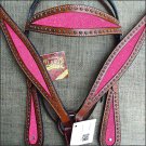 HILASON WESTERN LEATHER HORSE HEADSTALL BRIDLE BREAST COLLAR MAHOGANY PINK