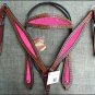 HILASON WESTERN LEATHER HORSE HEADSTALL BRIDLE BREAST COLLAR MAHOGANY PINK