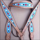 HILASON WESTERN LEATHER BRIDLE HEADSTALL BREAST COLLAR TAN W/ TURQUOISE INLAY