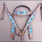 HILASON WESTERN LEATHER BRIDLE HEADSTALL BREAST COLLAR TAN W/ TURQUOISE INLAY
