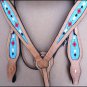 HILASON WESTERN LEATHER BRIDLE HEADSTALL BREAST COLLAR TAN W/ TURQUOISE INLAY