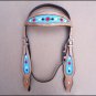 HILASON WESTERN LEATHER BRIDLE HEADSTALL BREAST COLLAR TAN W/ TURQUOISE INLAY