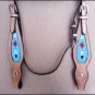 HILASON WESTERN LEATHER BRIDLE HEADSTALL BREAST COLLAR TAN W/ TURQUOISE INLAY