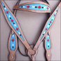 HILASON WESTERN LEATHER BRIDLE HEADSTALL BREAST COLLAR TAN W/ TURQUOISE INLAY