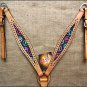 HILASON WESTERN LEATHER HORSE HEADSTALL BREAST COLLAR TAN W/ PEACE SIGN