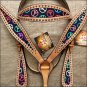 HILASON WESTERN LEATHER HORSE HEADSTALL BREAST COLLAR TAN W/ PEACE SIGN