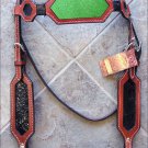 HILASON WESTERN LEATHER HORSE HEADSTALL BRIDLE MAHOGANY LIME GREEN INLAY