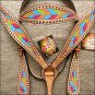 HILASON WESTERN LEATHER HORSE HEADSTALL BREAST COLLAR TAN CHEVRON INLAY