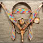 HILASON WESTERN LEATHER HORSE HEADSTALL BREAST COLLAR TAN CHEVRON INLAY