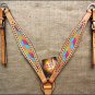 HILASON WESTERN LEATHER HORSE HEADSTALL BREAST COLLAR TAN CHEVRON INLAY