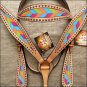 HILASON WESTERN LEATHER HORSE HEADSTALL BREAST COLLAR TAN CHEVRON INLAY