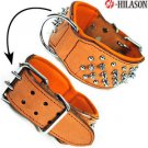 F-DC104 Tan Leather Spiked Studded Dog collar Sz- MED