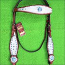 HILASON WESTERN LEATHER HORSE BRIDLE HEADSTALL WHITE HAIR BLING CONCHO
