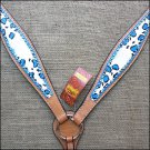 HILASON WESTERN LEATHER HORSE BREAST COLLAR HAND PAINT CHEETAH BLUE WHITE