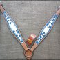 HILASON WESTERN LEATHER HORSE BREAST COLLAR HAND PAINT CHEETAH BLUE WHITE
