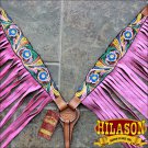 HILASON WESTERN LEATHER HORSE BREAST COLLAR HAND PAINT W/ FRINGES