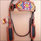 HILASON WESTERN LEATHER BRIDLE HEADSTALL MAHOGANY BEADED INLAY HAIR TASSEL