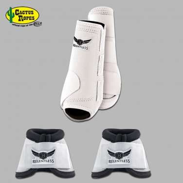 LARGE WHITE RELENTLESS TREVOR BRAZILE HORSE 2 FRONT LEG SPORT 2 BELL BOOT SET