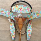 T61 WESTERN LEATHER HORSE HEADSTALL BRIDLE BREAST COLLAR SET FUN PRINT
