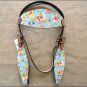 T61 WESTERN LEATHER HORSE HEADSTALL BRIDLE BREAST COLLAR SET FUN PRINT