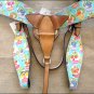 T61 WESTERN LEATHER HORSE HEADSTALL BRIDLE BREAST COLLAR SET FUN PRINT