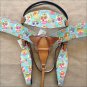 T61 WESTERN LEATHER HORSE HEADSTALL BRIDLE BREAST COLLAR SET FUN PRINT