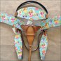 T61 WESTERN LEATHER HORSE HEADSTALL BRIDLE BREAST COLLAR SET FUN PRINT