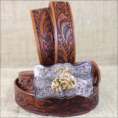0189B 22 x 1 INCH JUSTIN TAN WESTERN EMBOSSED COWHIDE LEATHER CHILD BELT