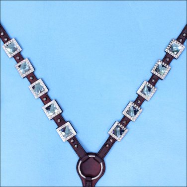 HILASON WESTERN LEATHER HORSE BREAST COLLAR BROWN BLUE BLING CONCHO