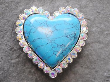 SET OF 4 TURQUOISE HEART SHAPE NICKLE RHINESTONE CONCHOS BLING HEADSTALL TACK