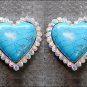 SET OF 4 TURQUOISE HEART SHAPE NICKLE RHINESTONE CONCHOS BLING HEADSTALL TACK