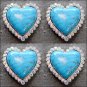 SET OF 4 TURQUOISE HEART SHAPE NICKLE RHINESTONE CONCHOS BLING HEADSTALL TACK
