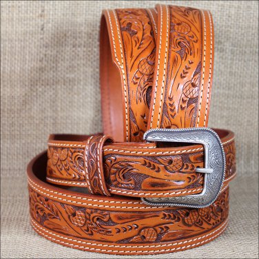 30x1 1/2" 3D NATURAL MENS WESTERN FASHION LEATHER BELT REMOVABLE BUCKLE