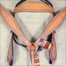 HILASON WESTERN LEATHER HORSE BRIDLE HEADSTALL BREAST COLLAR TAN W/ STUDS