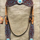 HILASON WESTERN LEATHER HORSE HEADSTALL BRIDLE GIRAFFE TURQUOISE CONCHO