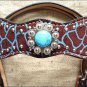HILASON WESTERN LEATHER HORSE HEADSTALL BRIDLE GIRAFFE TURQUOISE CONCHO