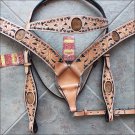 V1 HILASON WESTERN LEATHER HORSE HEADSTALL BRIDLE BREAST COLLAR TAN BLACK