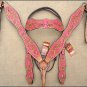 HILASON WESTERN LEATHER HORSE BRIDLE HEADSTALL BREAST COLLAR TAN PINK HAND PAINT
