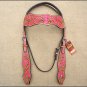 HILASON WESTERN LEATHER HORSE BRIDLE HEADSTALL BREAST COLLAR TAN PINK HAND PAINT