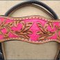 HILASON WESTERN LEATHER HORSE BRIDLE HEADSTALL BREAST COLLAR TAN PINK HAND PAINT