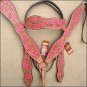 HILASON WESTERN LEATHER HORSE BRIDLE HEADSTALL BREAST COLLAR TAN PINK HAND PAINT