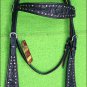 HILASON WESTERN LEATHER HORSE HEADSTALL BRIDLE BLACK RHINESTONES PURPLE GREEN
