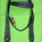 HILASON WESTERN LEATHER HORSE HEADSTALL BRIDLE BLACK RHINESTONES PURPLE GREEN