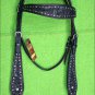 HILASON WESTERN LEATHER HORSE HEADSTALL BRIDLE BLACK RHINESTONES PURPLE GREEN